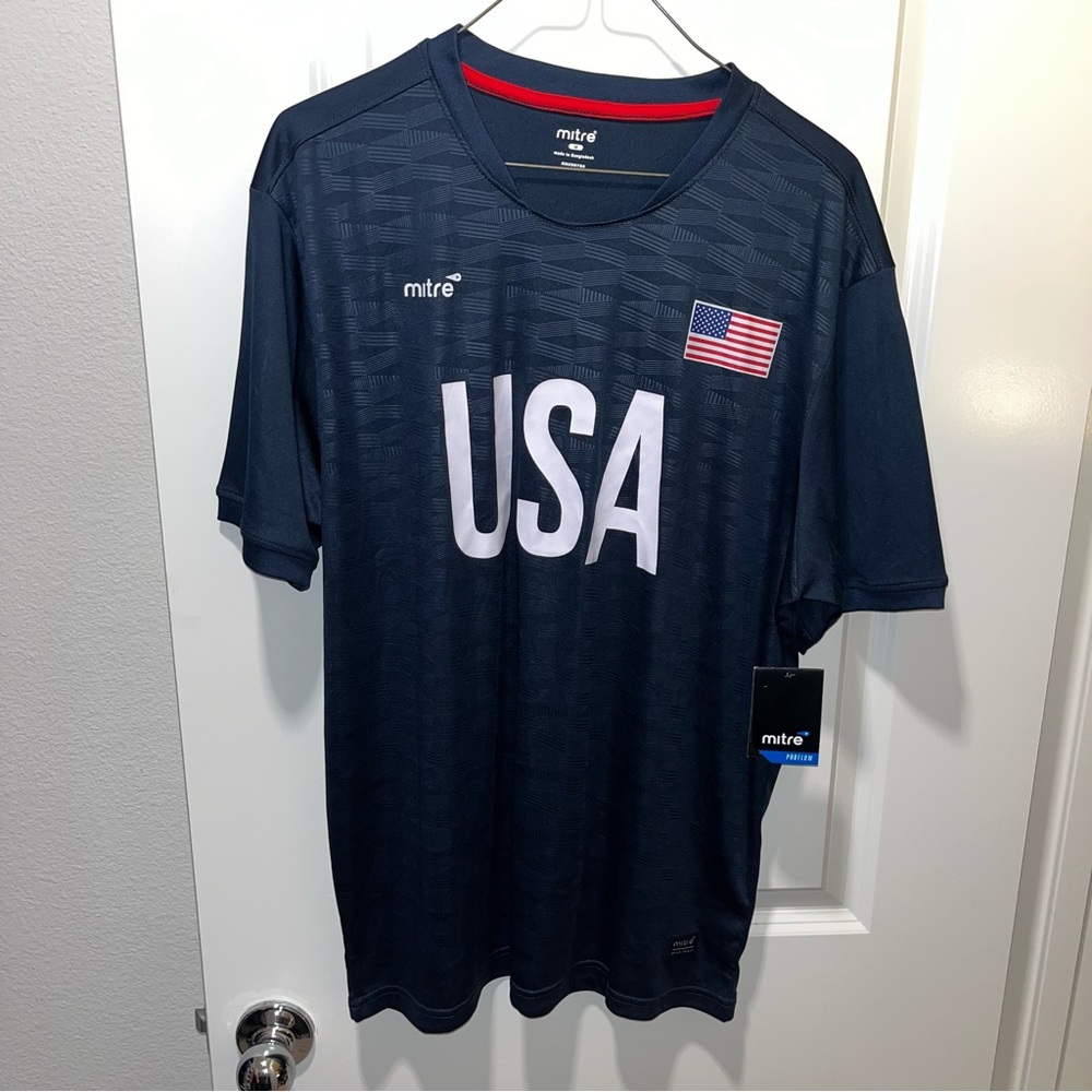 New Mitre Mens Shirt Medium Blue Polyester Proflow USA Soccer Performance Jersey